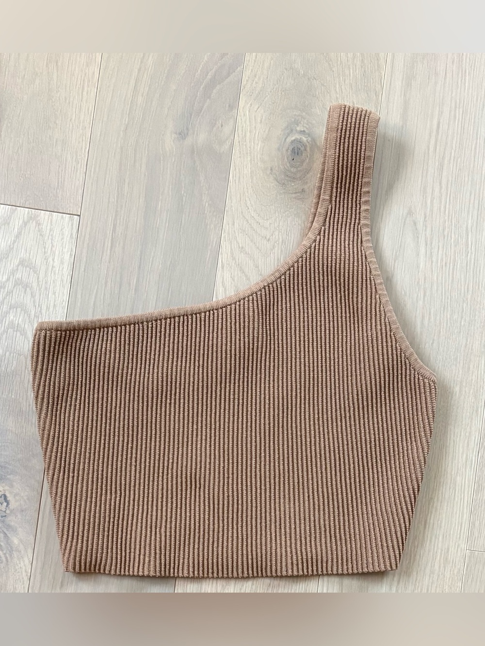 Ribbed One-Shoulder Crop Tank Top - Brown